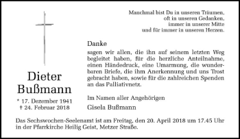 Anzeige von Dieter Bußmann von Westfälische Nachrichten