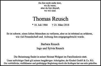 Anzeige von Thomas Reusch von Westfälische Nachrichten