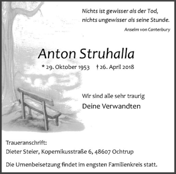 Anzeige von Anton Struhalla von Westfälische Nachrichten