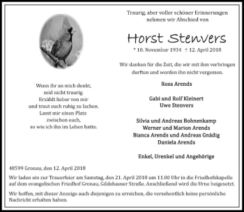 Anzeige von Horst Stenvers von Westfälische Nachrichten