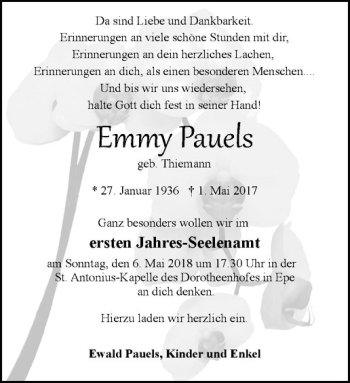 Anzeige von Emmy Pauels von Westfälische Nachrichten