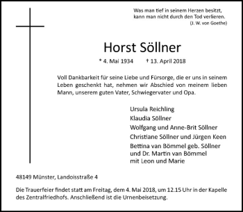 Anzeige von Horst Söllner von Westfälische Nachrichten