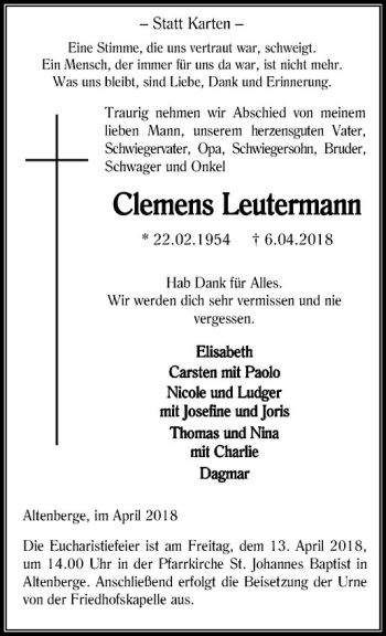 Anzeige von Clemens Leutermann von Westfälische Nachrichten