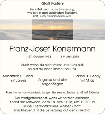 Anzeige von Franz-Josef Konermann von Westfälische Nachrichten