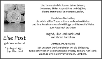 Anzeige von Else Post von Westfälische Nachrichten