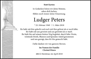 Anzeige von Ludger Peters von Westfälische Nachrichten