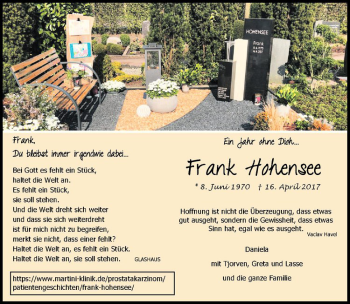 Anzeige von Frank Hohensee von Westfälische Nachrichten