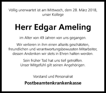 Anzeige von Edgar Ameling von Westfälische Nachrichten