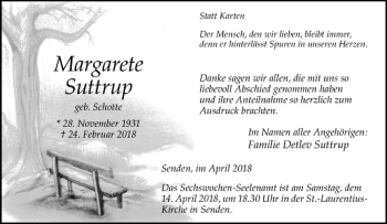 Anzeige von Margarete Suttrup von Westfälische Nachrichten