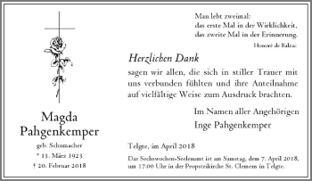 Anzeige von Magda Pahgenkemper von Westfälische Nachrichten