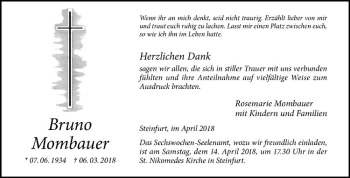 Anzeige von Bruno Mombauer von Westfälische Nachrichten