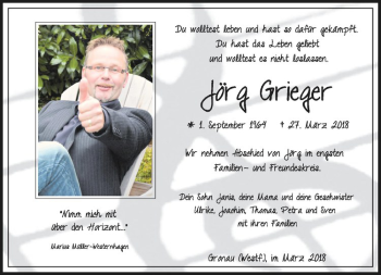 Anzeige von Jörg Grieger von Westfälische Nachrichten