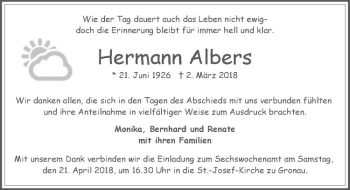 Anzeige von Hermann Albers von Westfälische Nachrichten