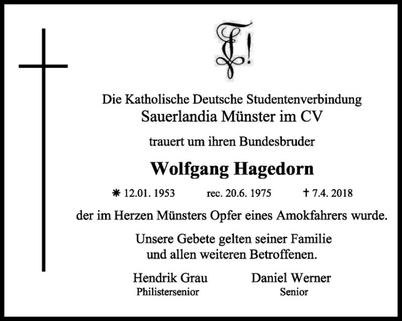  Traueranzeige für Wolfgang Hagedorn vom 14.04.2018 aus Westfälische Nachrichten