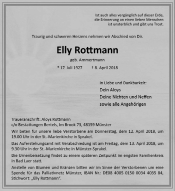 Anzeige von Elly Rottmann von Westfälische Nachrichten