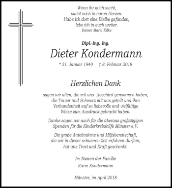 Anzeige von Dieter Kondermann von Westfälische Nachrichten