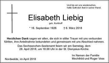 Anzeige von Elisabeth Liebig von Westfälische Nachrichten
