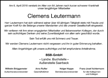 Anzeige von Clemens Leutermann von Westfälische Nachrichten