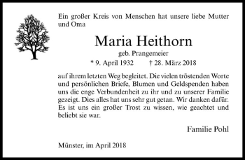 Anzeige von Maria Heithorn von Westfälische Nachrichten