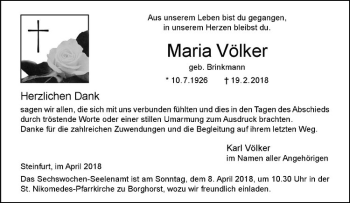 Anzeige von Maria Völker von Westfälische Nachrichten