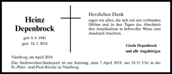 Anzeige von Heinz Depenbrock von Westfälische Nachrichten