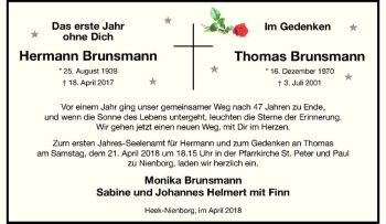 Anzeige von Hermann Brunsmann von Westfälische Nachrichten