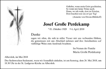 Anzeige von Josef Große Perdekamp von Westfälische Nachrichten