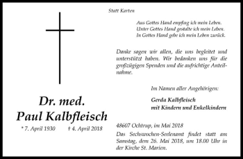 Anzeige von Paul Kalbfleisch von Westfälische Nachrichten