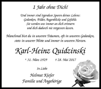 Anzeige von Karl-Heinz Quidzinski von Westfälische Nachrichten