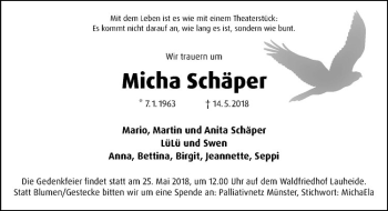 Anzeige von Micha Schäper von Westfälische Nachrichten