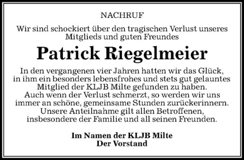  Traueranzeige für Patrick Riegelmeier vom 18.05.2018 aus Westfälische Nachrichten