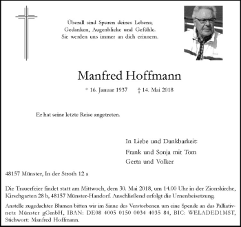 Anzeige von Manfred Hoffmann von Westfälische Nachrichten