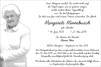 Anzeige von Margarete Minnebusch von Westfälische Nachrichten