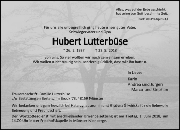 Anzeige von Hubert Lutterbüse von Westfälische Nachrichten