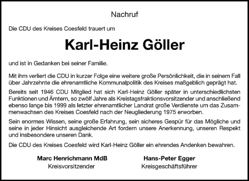  Traueranzeige für Karl-Heinz Göller vom 09.05.2018 aus Westfälische Nachrichten