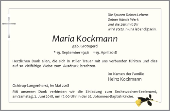 Anzeige von Maria Kockmann von Westfälische Nachrichten