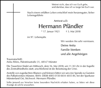 Anzeige von Hermann Pfändler von Westfälische Nachrichten
