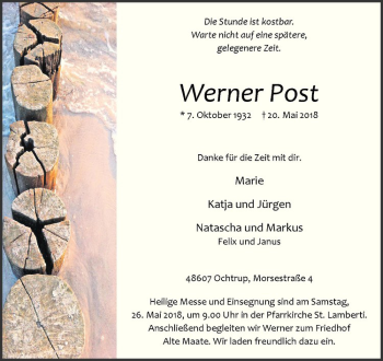 Anzeige von Werner Post von Westfälische Nachrichten