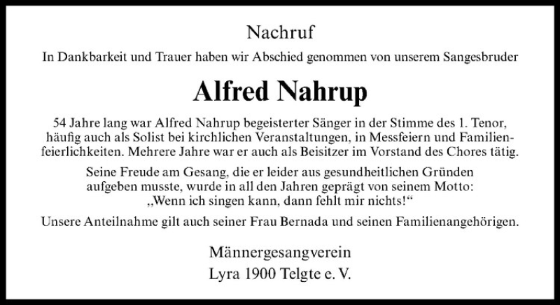  Traueranzeige für Alfred Nahrup vom 24.05.2018 aus Westfälische Nachrichten
