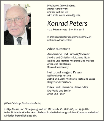 Anzeige von Konrad Peters von Westfälische Nachrichten