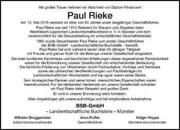 Anzeige von Paul Rieke von Westfälische Nachrichten
