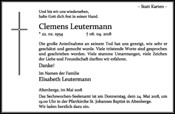Anzeige von Clemens Leutermann von Westfälische Nachrichten