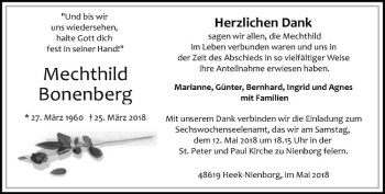 Anzeige von Mechthild Bonenberg von Westfälische Nachrichten