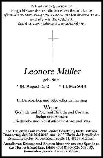 Anzeige von Leonore Müller von Westfälische Nachrichten