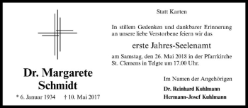 Anzeige von Margarete Schmidt von Westfälische Nachrichten