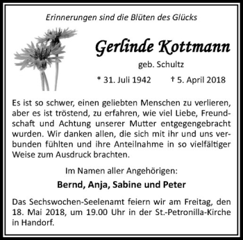 Anzeige von Gerlinde Kottmann von Westfälische Nachrichten
