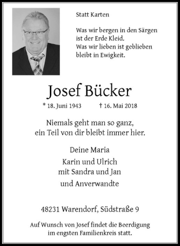 Anzeige von Josef Bücker von Westfälische Nachrichten