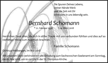 Anzeige von Bernhard Schomann von Westfälische Nachrichten