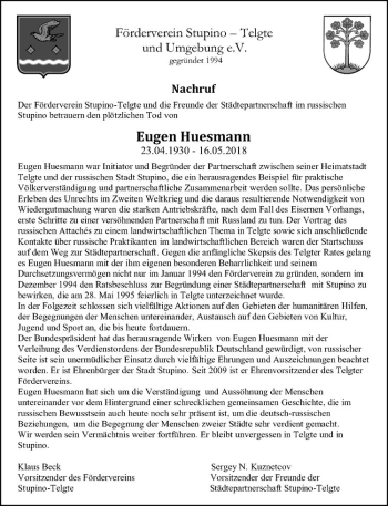 Anzeige von Eugen Huesmann von Westfälische Nachrichten