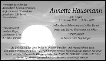 Anzeige von Annette Hausmann von Westfälische Nachrichten